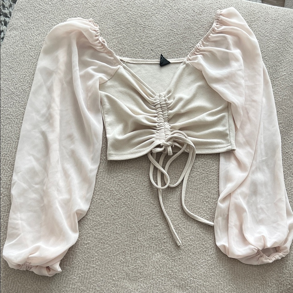 Elegant Cream and Pink Ruched Women's Top